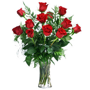 One Dozen Red Roses Vase